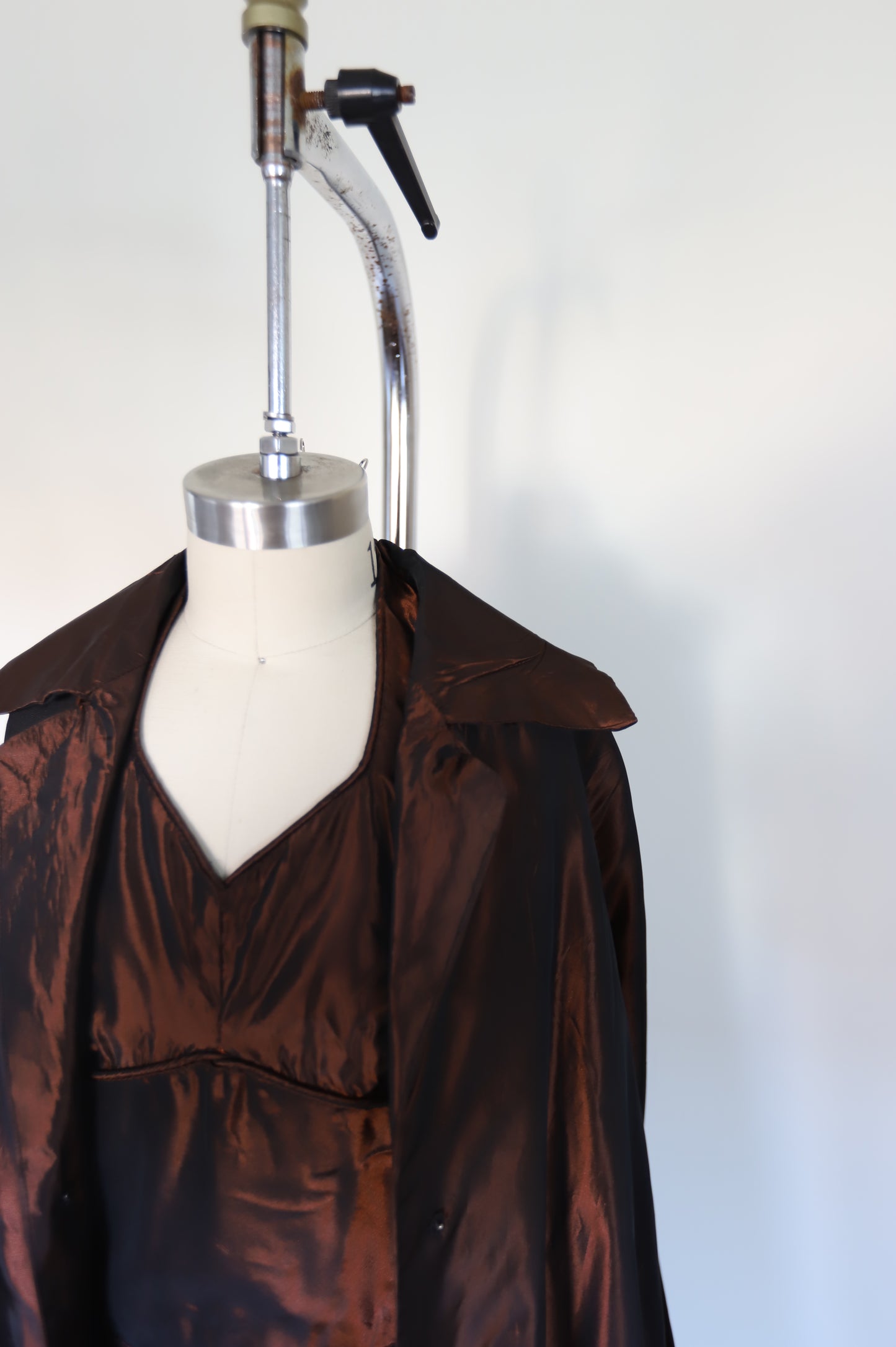 80s Vintage Bronze Taffeta Jumpsuit With Swing Jacket