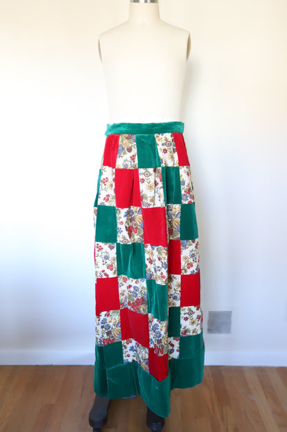 1970s Vintage Velvet Patchwork Christmas Skirt