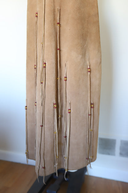 1970s Vintage Santa Fe Leather Company Suede Tassel Skirt