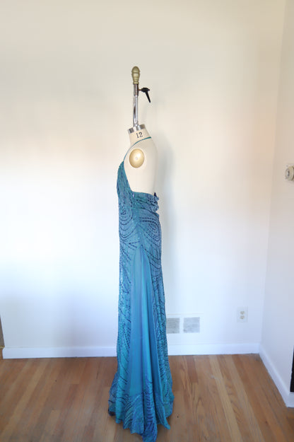 Y2k Vintage Sheer Silk Stitch Halter Dress