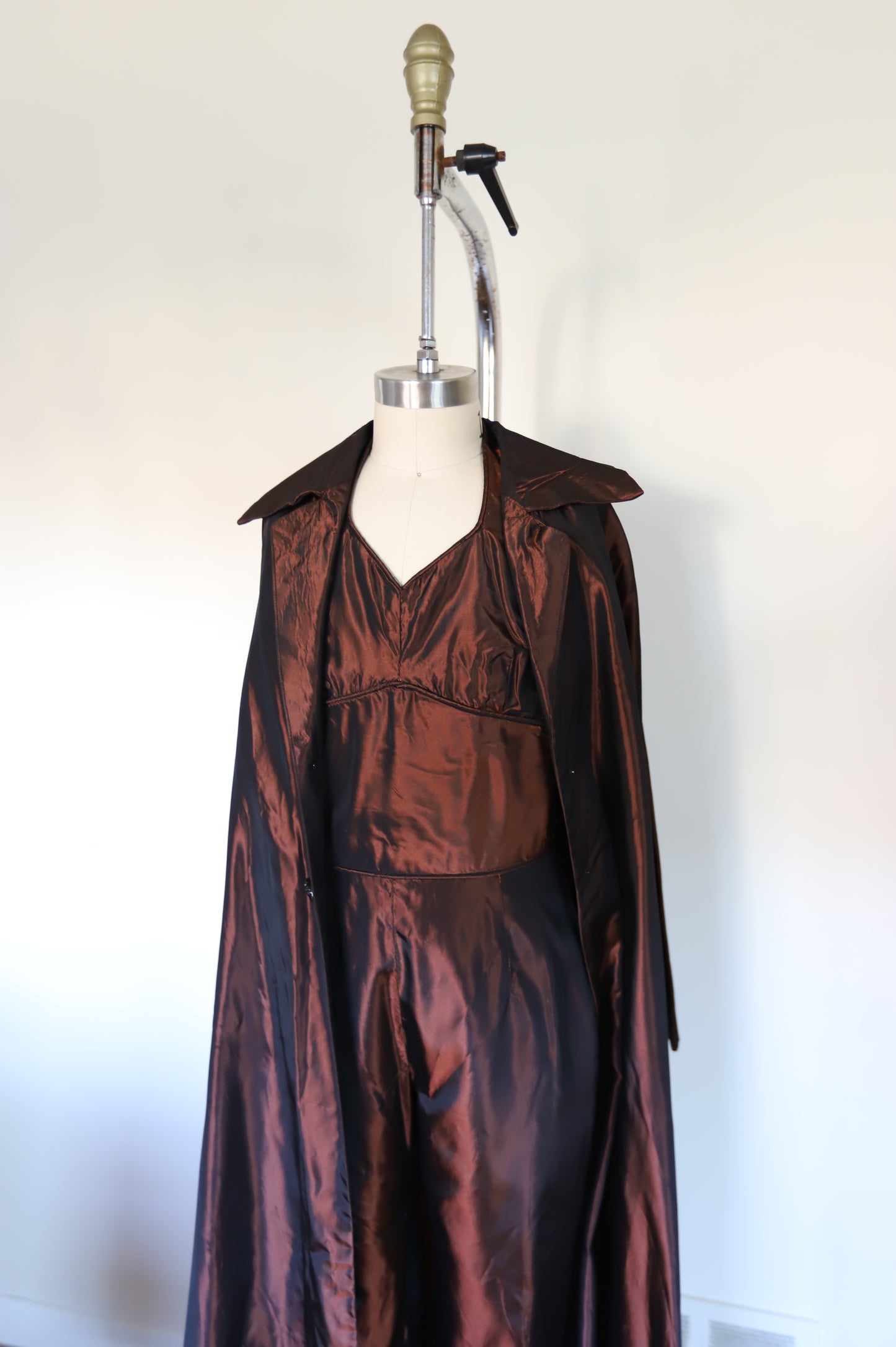 80s Vintage Bronze Taffeta Jumpsuit With Swing Jacket