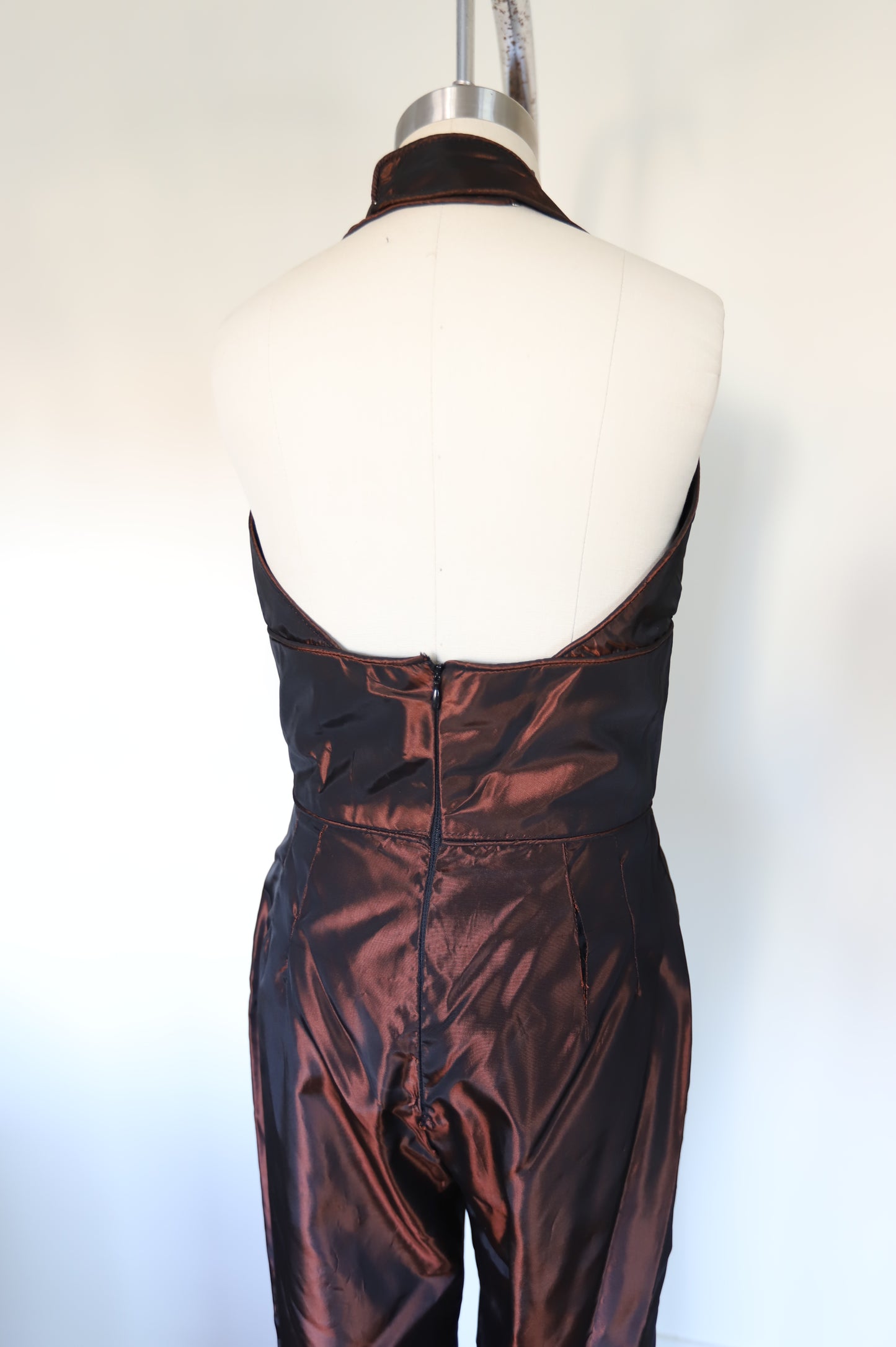 80s Vintage Bronze Taffeta Jumpsuit With Swing Jacket