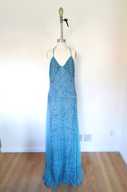 Y2k Vintage Sheer Silk Stitch Halter Dress