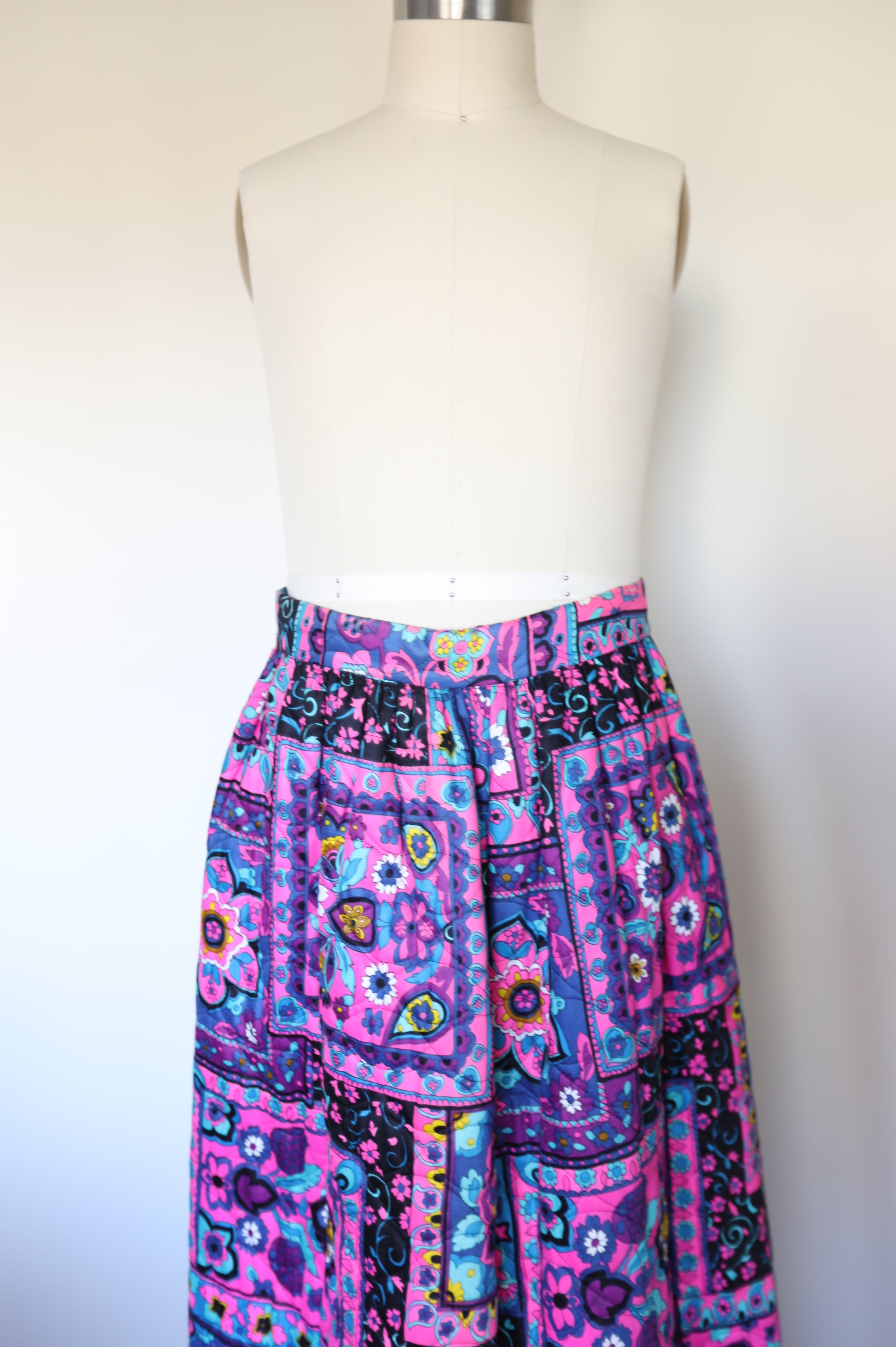 1960s Vintage Handmade Quilted Psychedelic Paisley Maxi Skirt