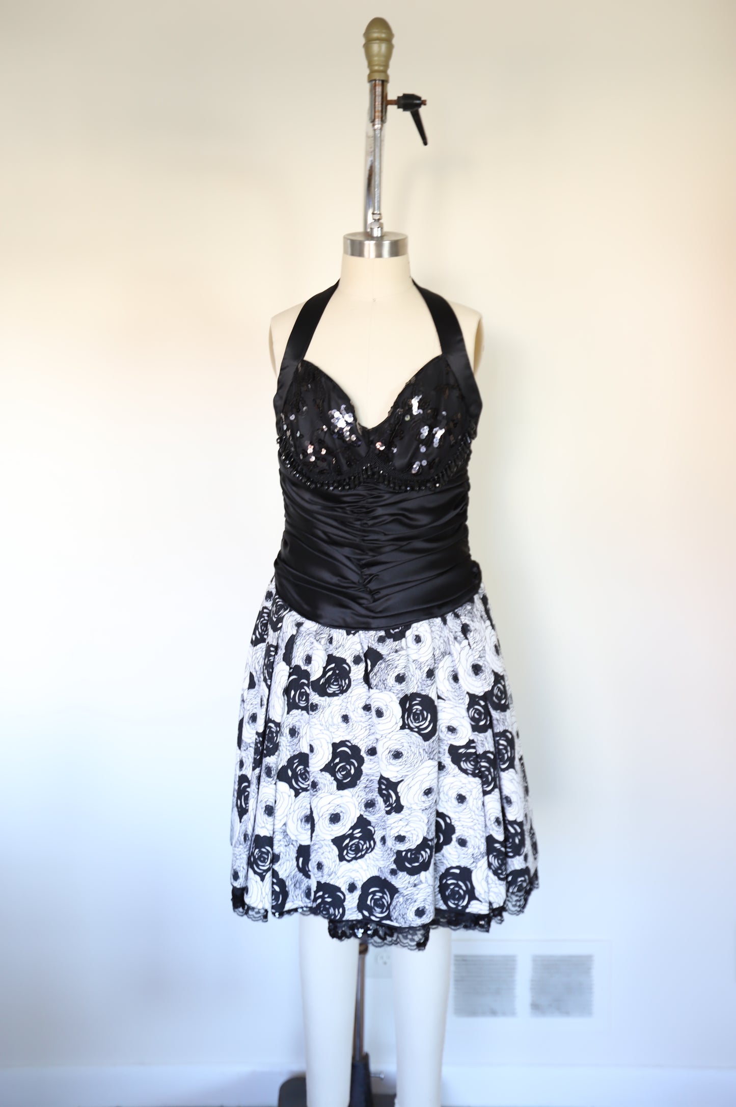 80s Vintage Rock-ability Floral Quilted Petticoat Halter Dress