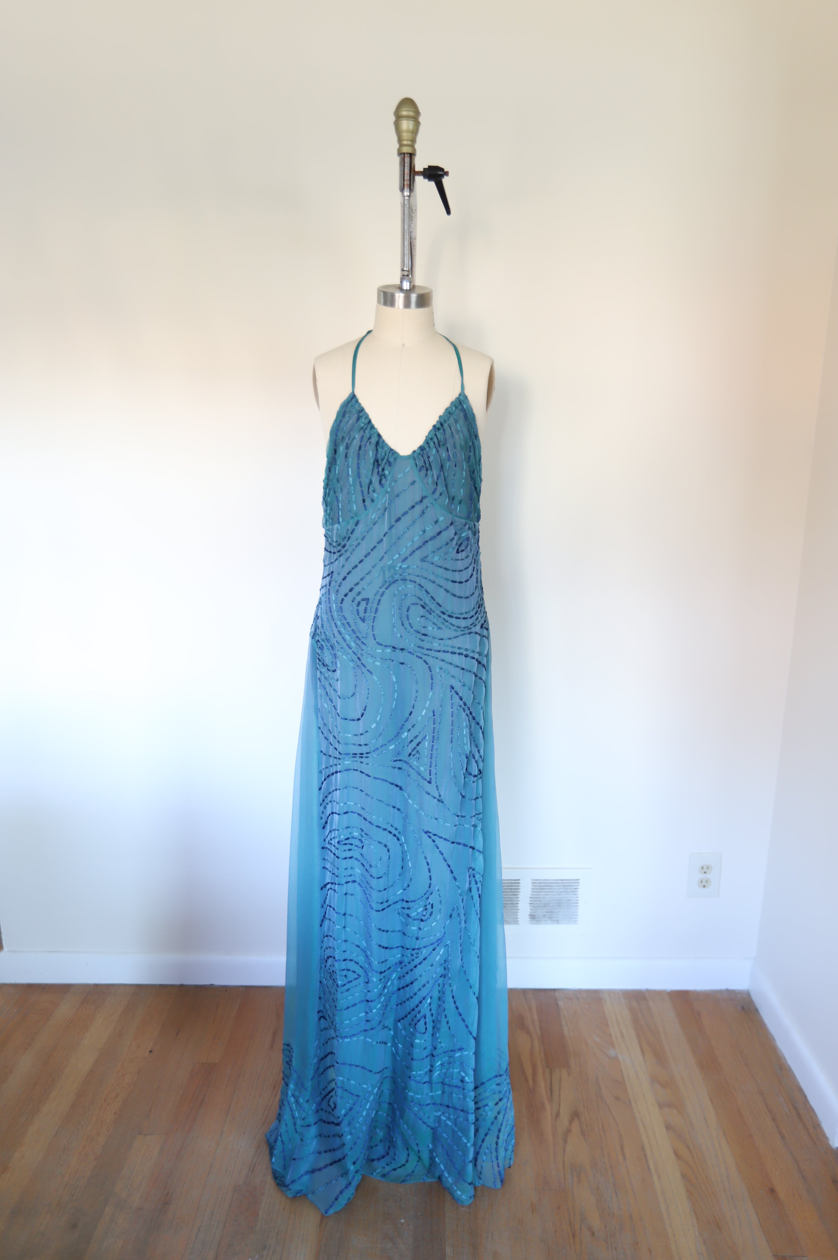 Y2k Vintage Sheer Silk Stitch Halter Dress