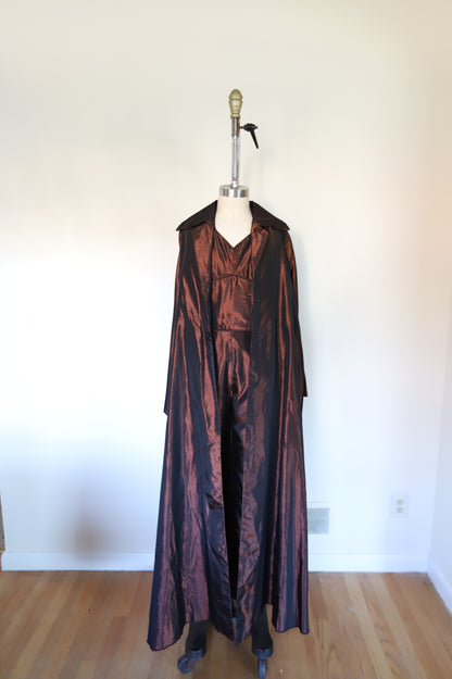 80s Vintage Bronze Taffeta Jumpsuit With Swing Jacket