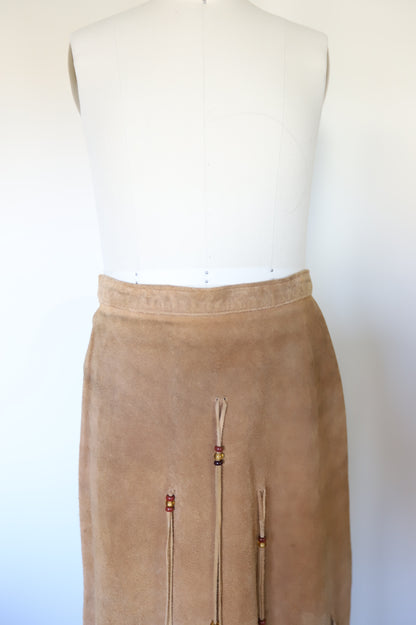 1970s Vintage Santa Fe Leather Company Suede Tassel Skirt