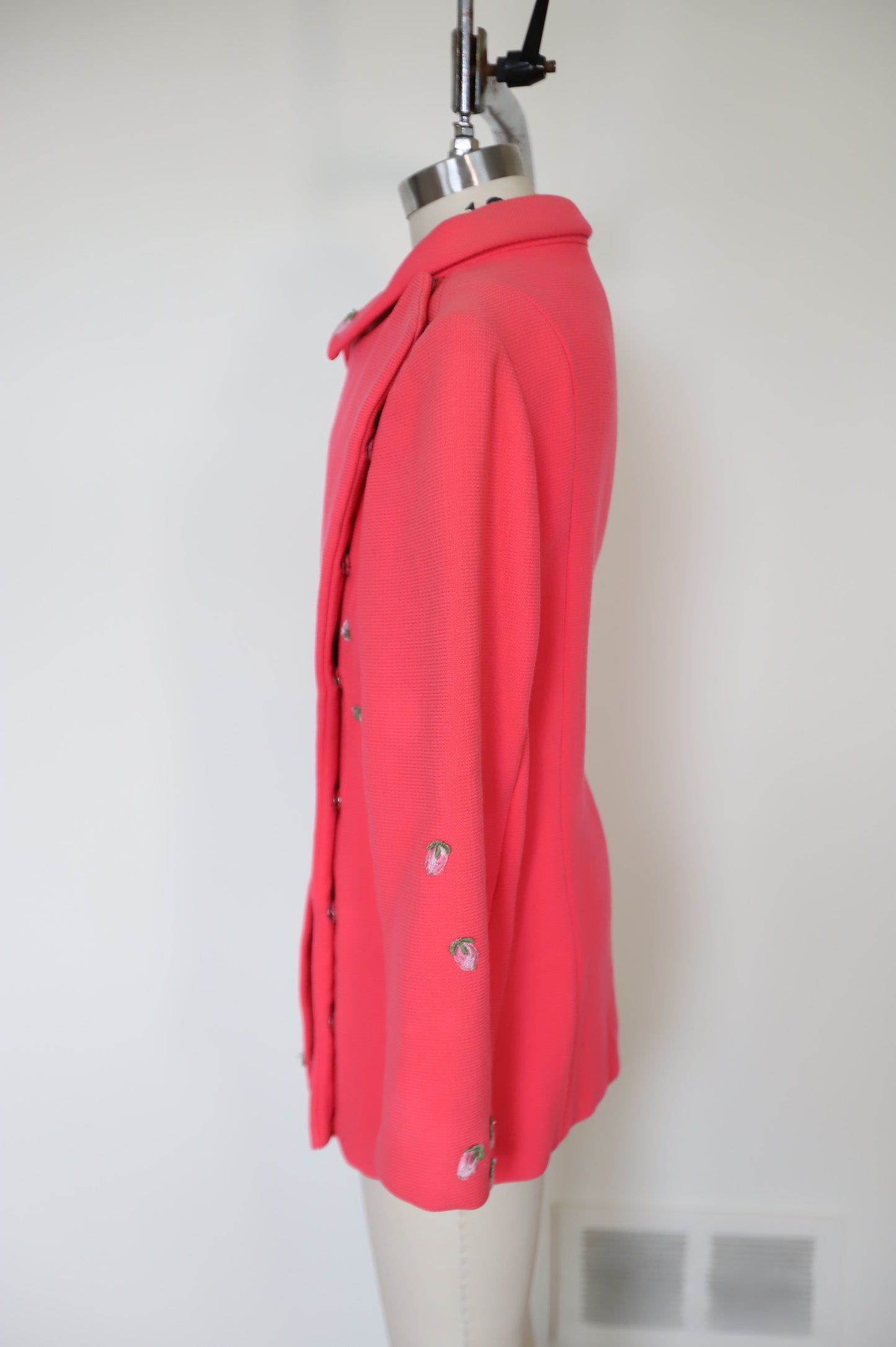 1960s Silk and Wool Asymmetrical Strawberry Embroidered Blazer
