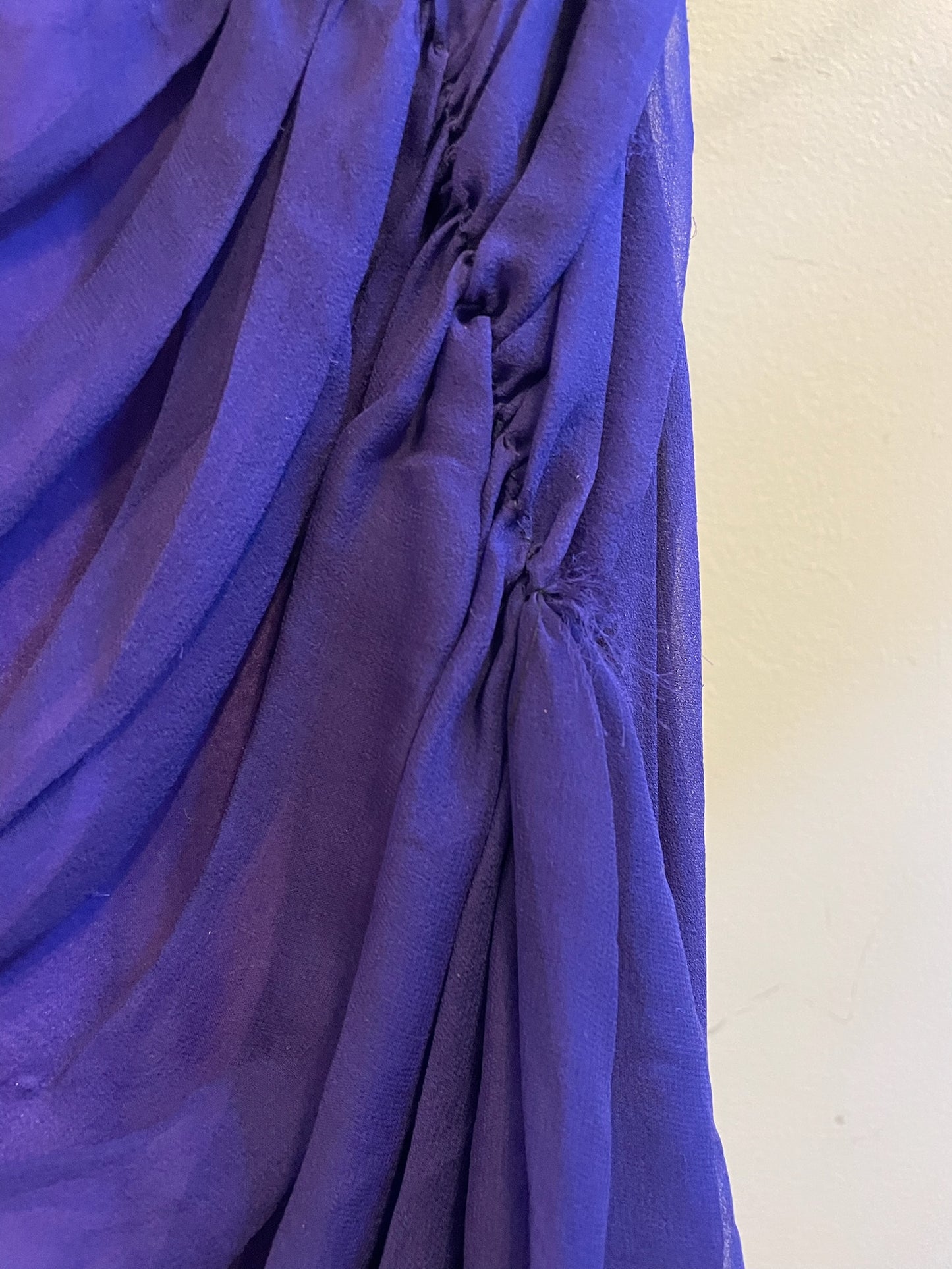 80s/90s Handmade Silk Ruched Dress With Ruffles Throughout