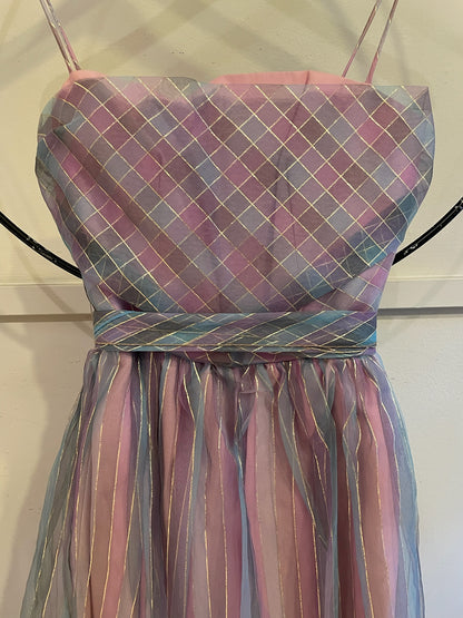 70s Striped Chiffon Gown With Optional Tie Waist