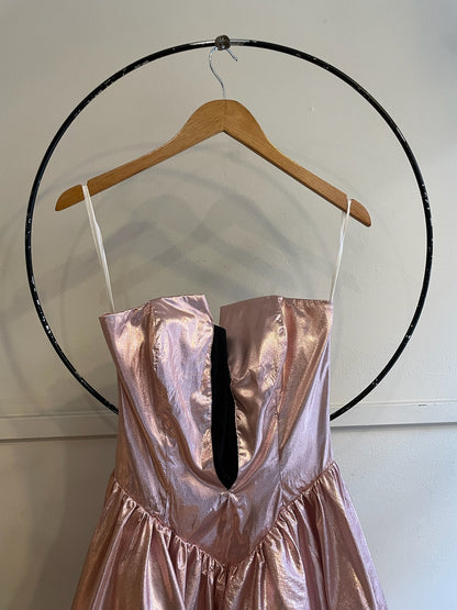 80s Strapless Tulle Metallic Party Dress