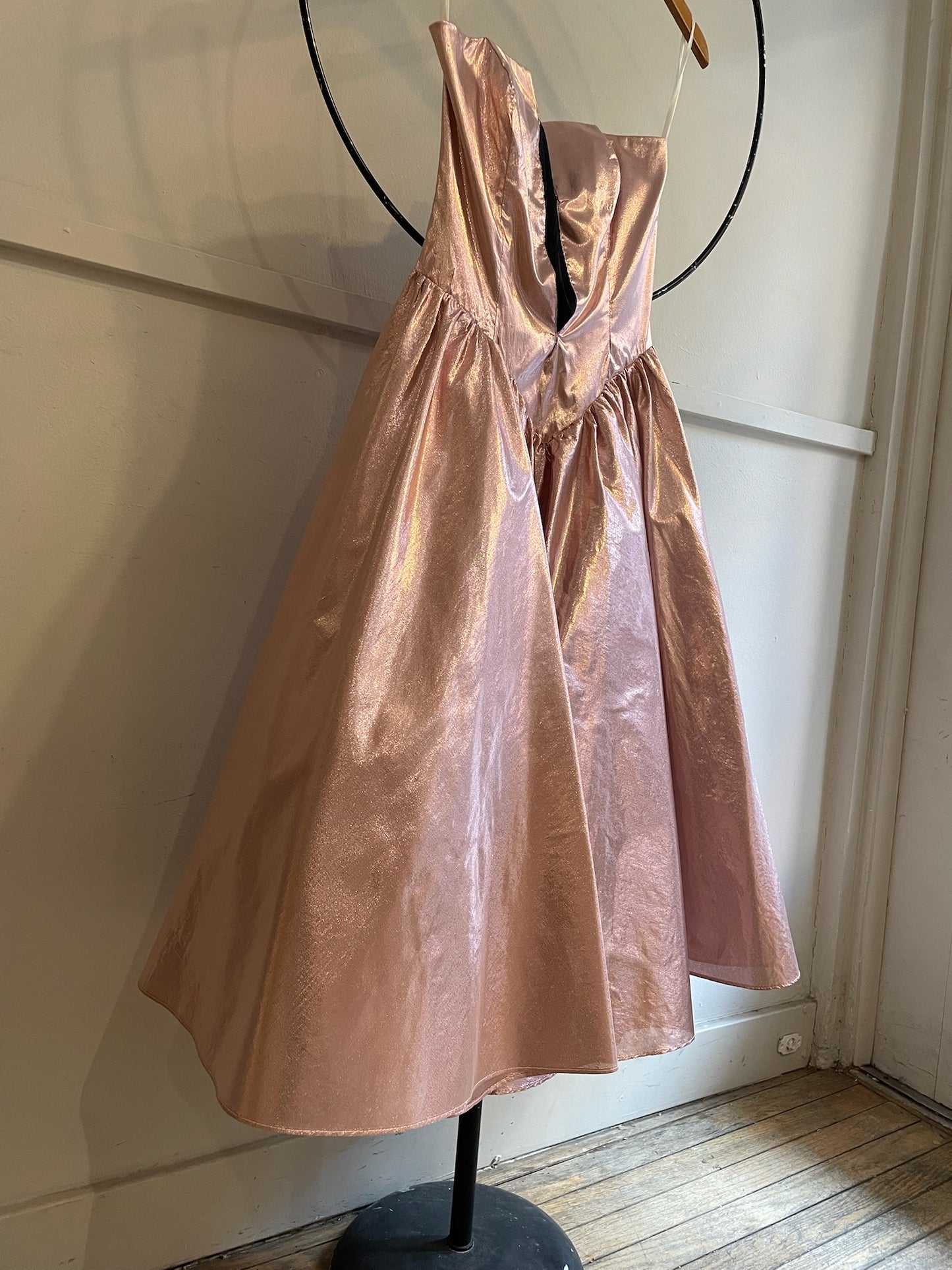 80s Strapless Tulle Metallic Party Dress