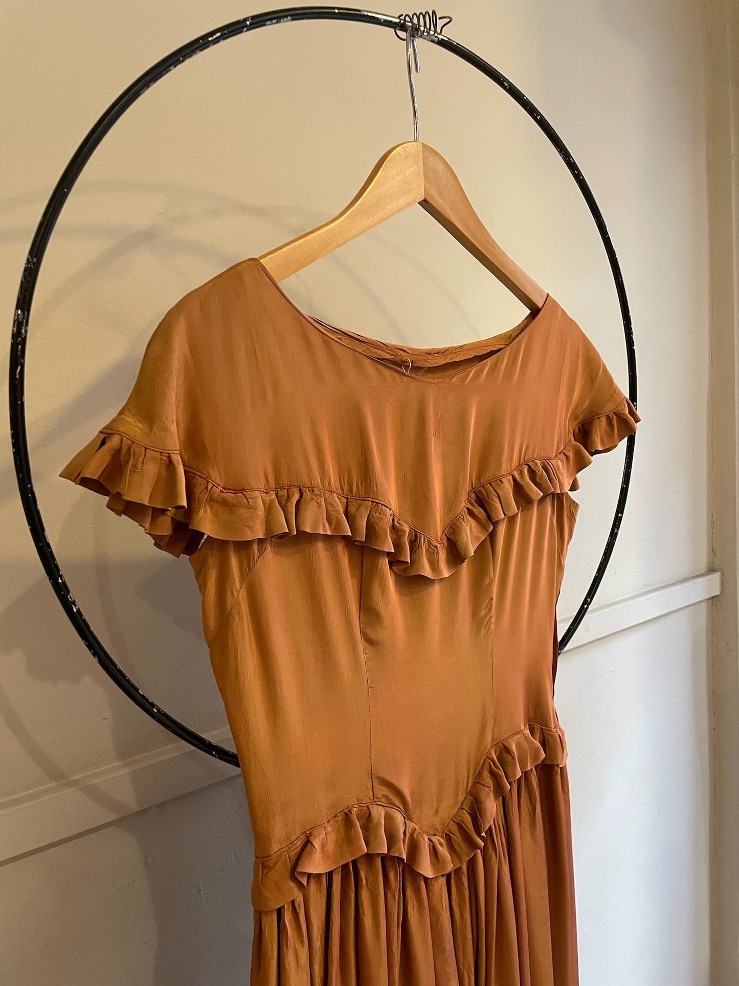 40s Peach Lurex Ruffle Dress