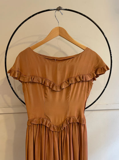 40s Peach Lurex Ruffle Dress