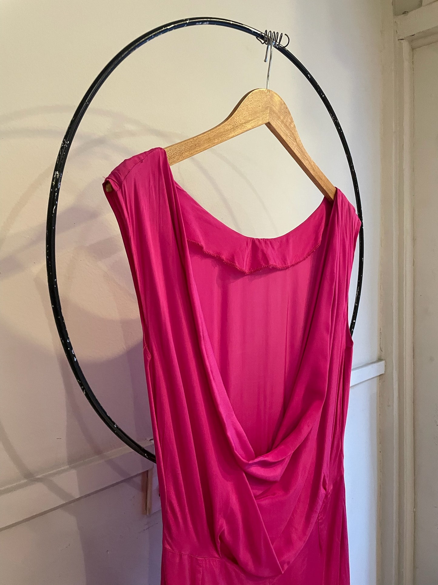 90s Backless Hot Pink Satin Dress