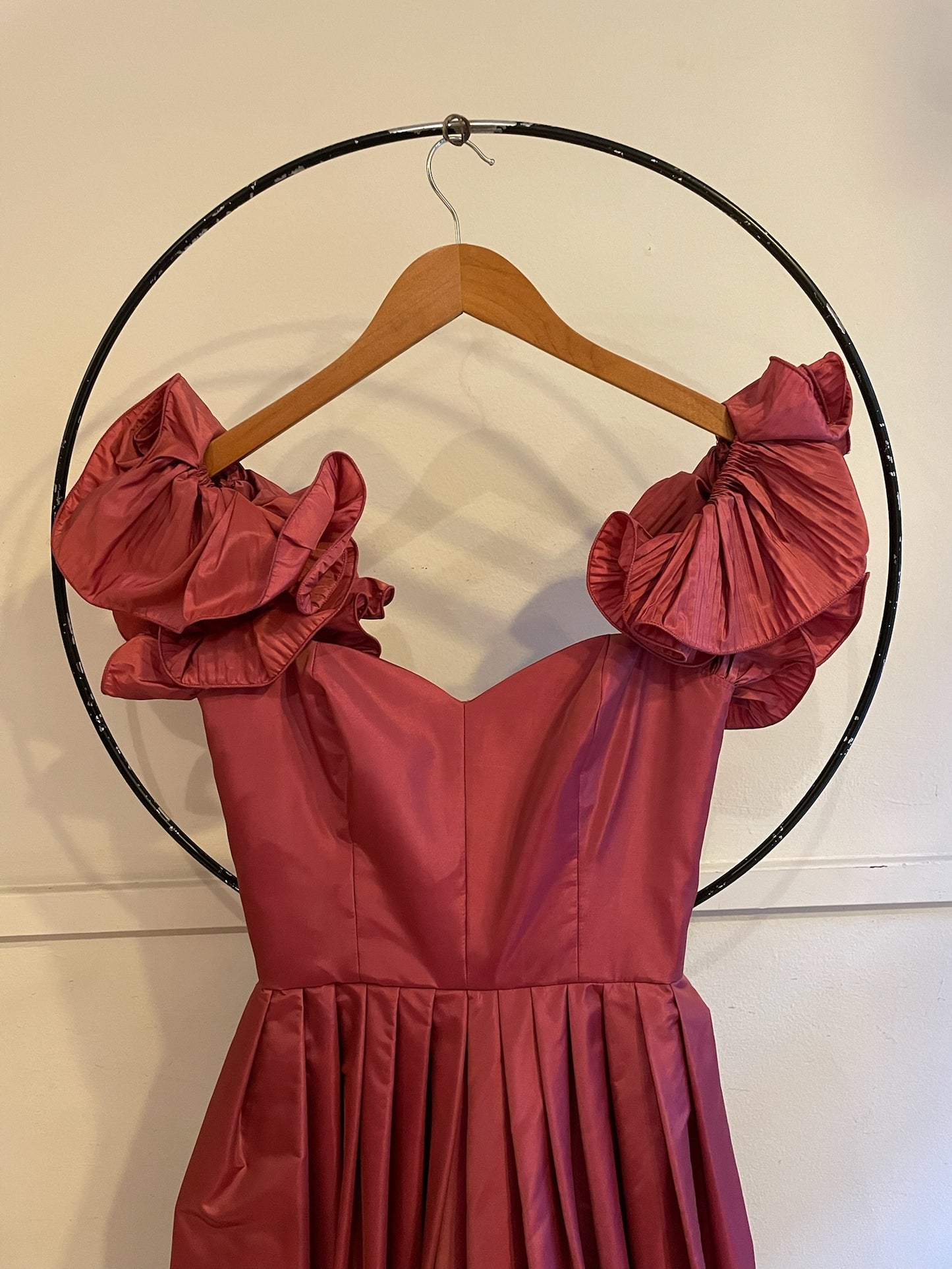 80s Victor Costa Ruffle Off The Shoulder Gown