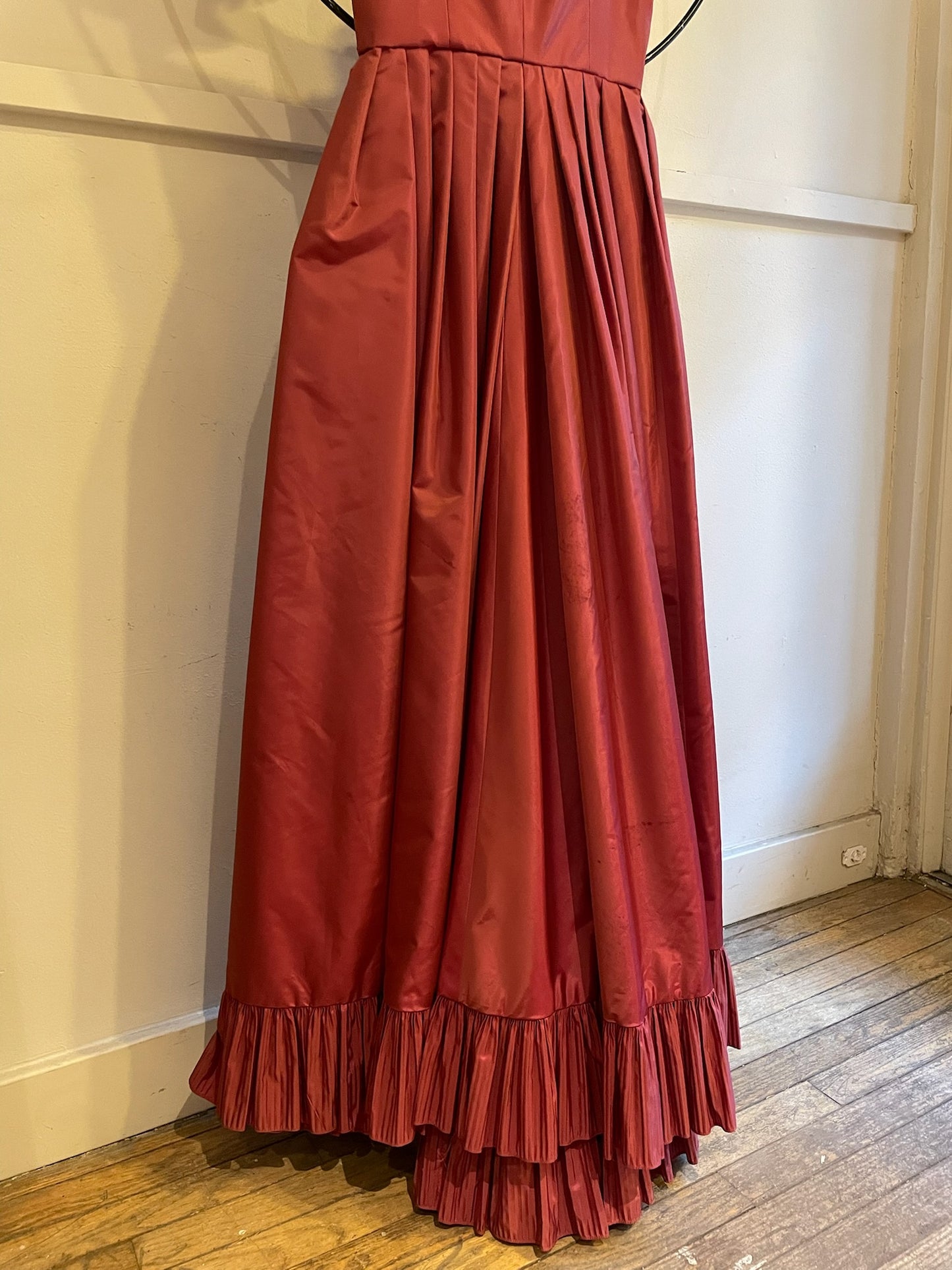 80s Victor Costa Ruffle Off The Shoulder Gown