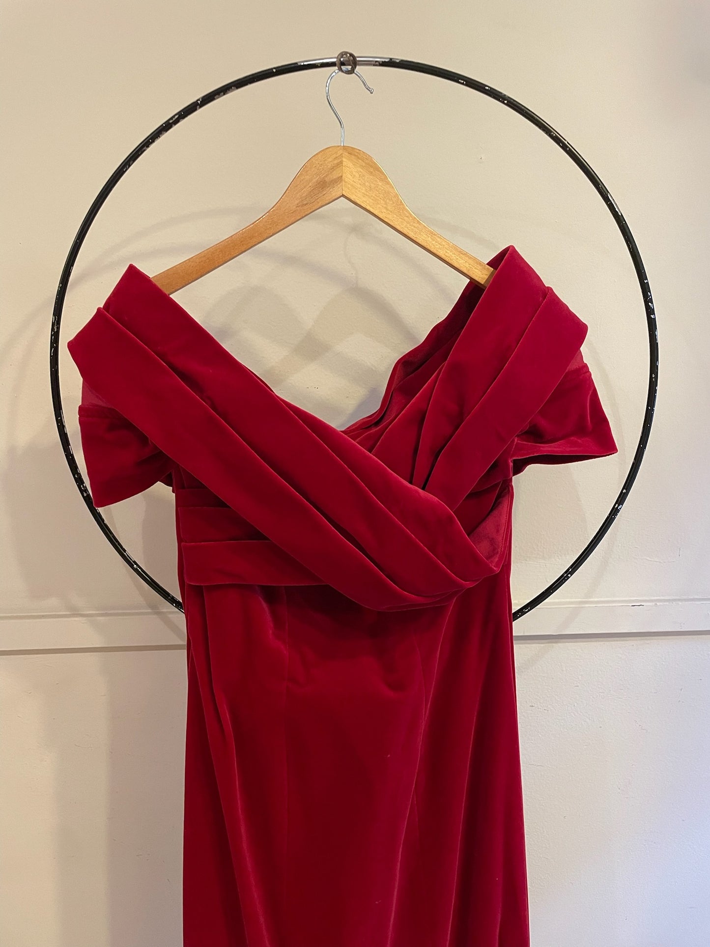 80s/90s Off The Shoulder Velvet Dress W/Iridescent Buttons