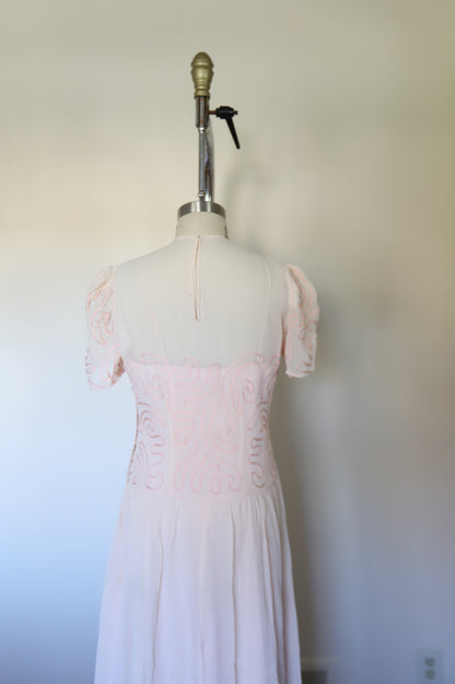 1950s Vintage Short Sleeve Sweetheart Sheer Overlay Gown