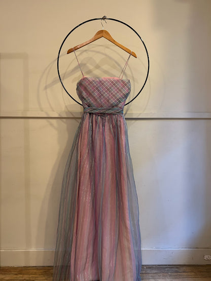 70s Striped Chiffon Gown With Optional Tie Waist