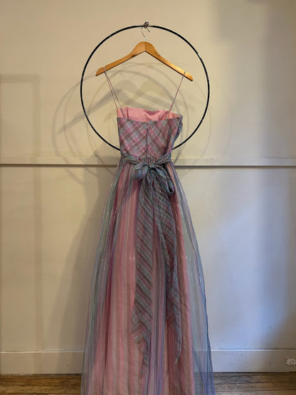 70s Striped Chiffon Gown With Optional Tie Waist