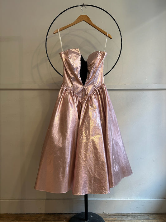 80s Strapless Tulle Metallic Party Dress