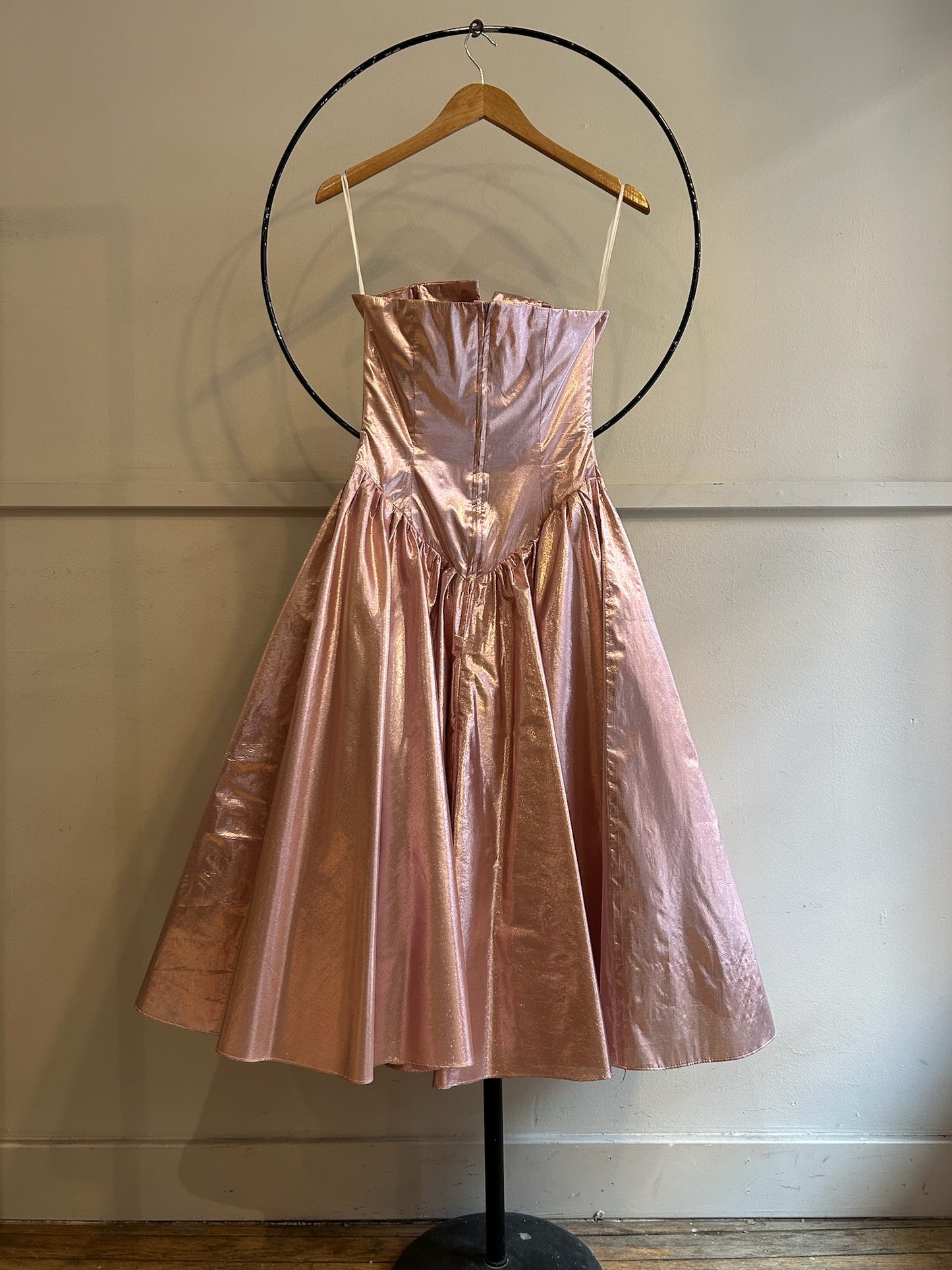 80s Strapless Tulle Metallic Party Dress