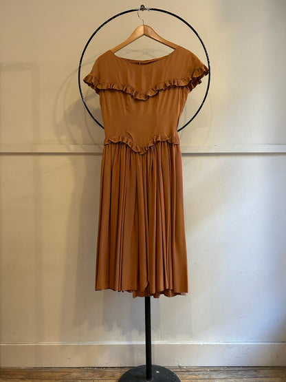 40s Peach Lurex Ruffle Dress