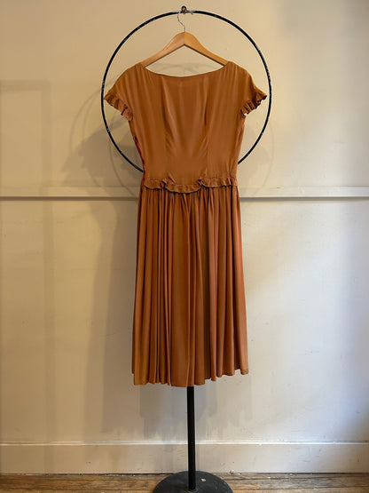 40s Peach Lurex Ruffle Dress