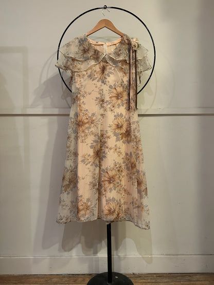 60s Floral Flutter Crepe Dress