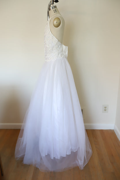 80s Tulle Open Back Bridal Gown