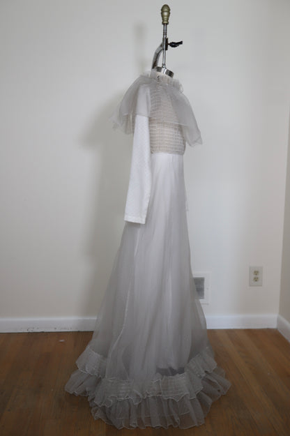 1960's Swiss Dot Pleated Ruffle Collar Prairie Dress