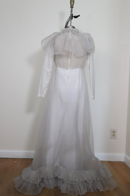 1960's Swiss Dot Pleated Ruffle Collar Prairie Dress