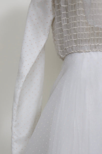 1960's Swiss Dot Pleated Ruffle Collar Prairie Dress