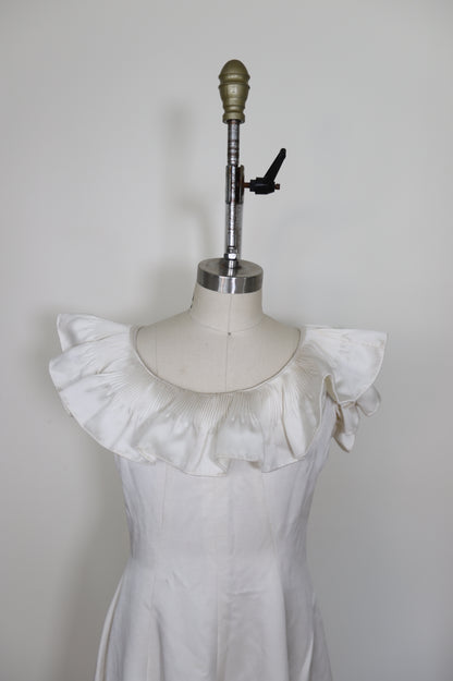 1960's Ruffle Scoop Neck A Line Gown
