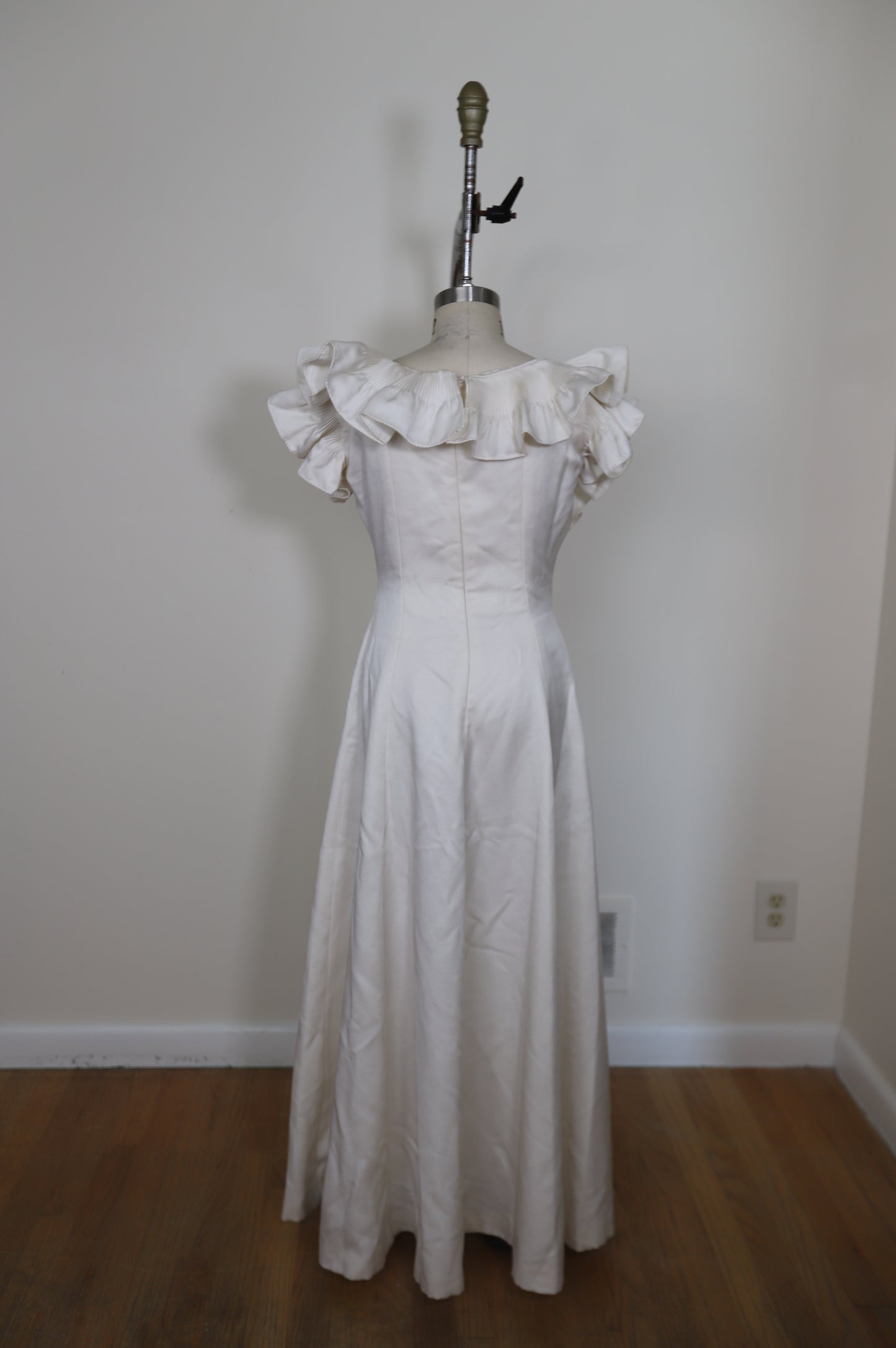 1960's Ruffle Scoop Neck A Line Gown