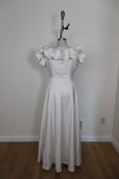 1960's Ruffle Scoop Neck A Line Gown