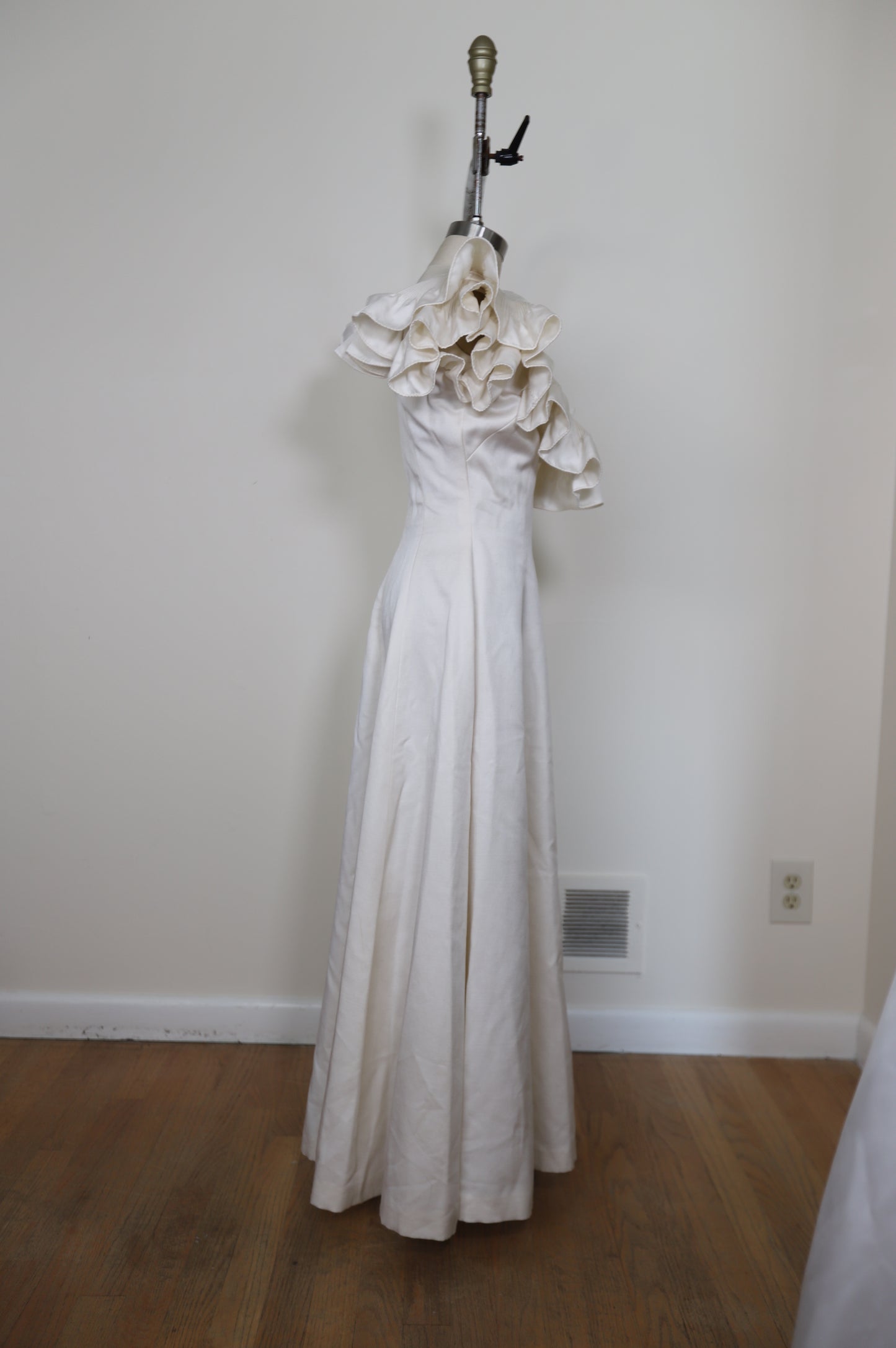 1960's Ruffle Scoop Neck A Line Gown