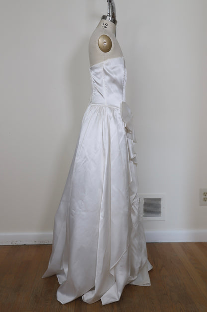 1990's Gunne Sax Strapless Bow Cascade Ruffle Gown