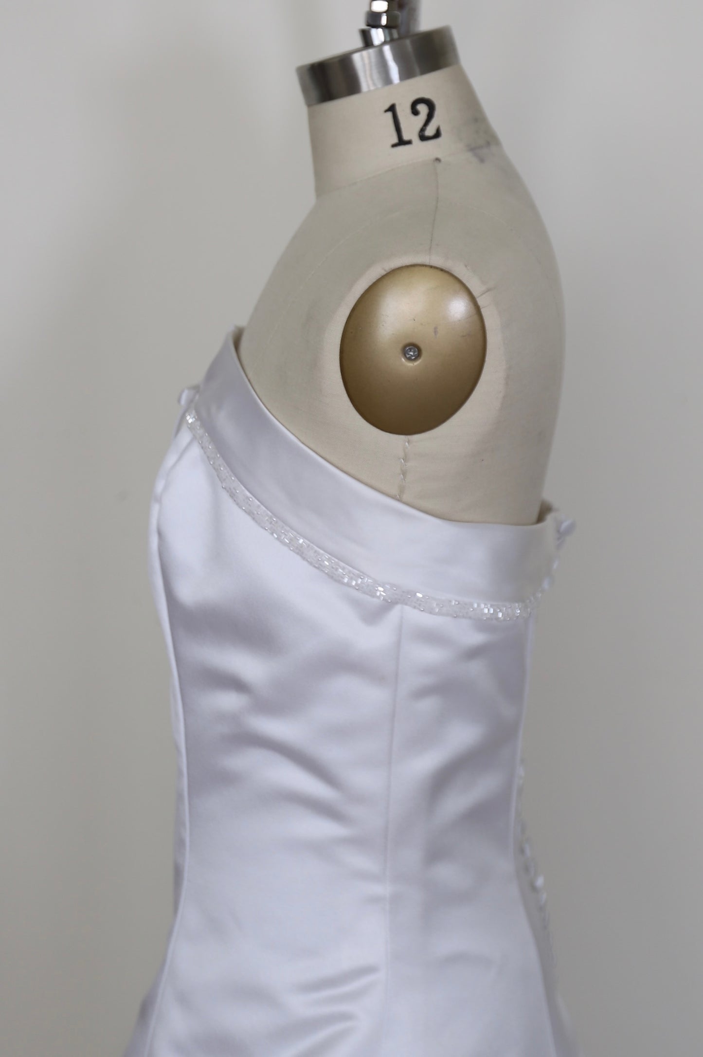 1990's Strapless Bridal Bow Gown Button Back With Train