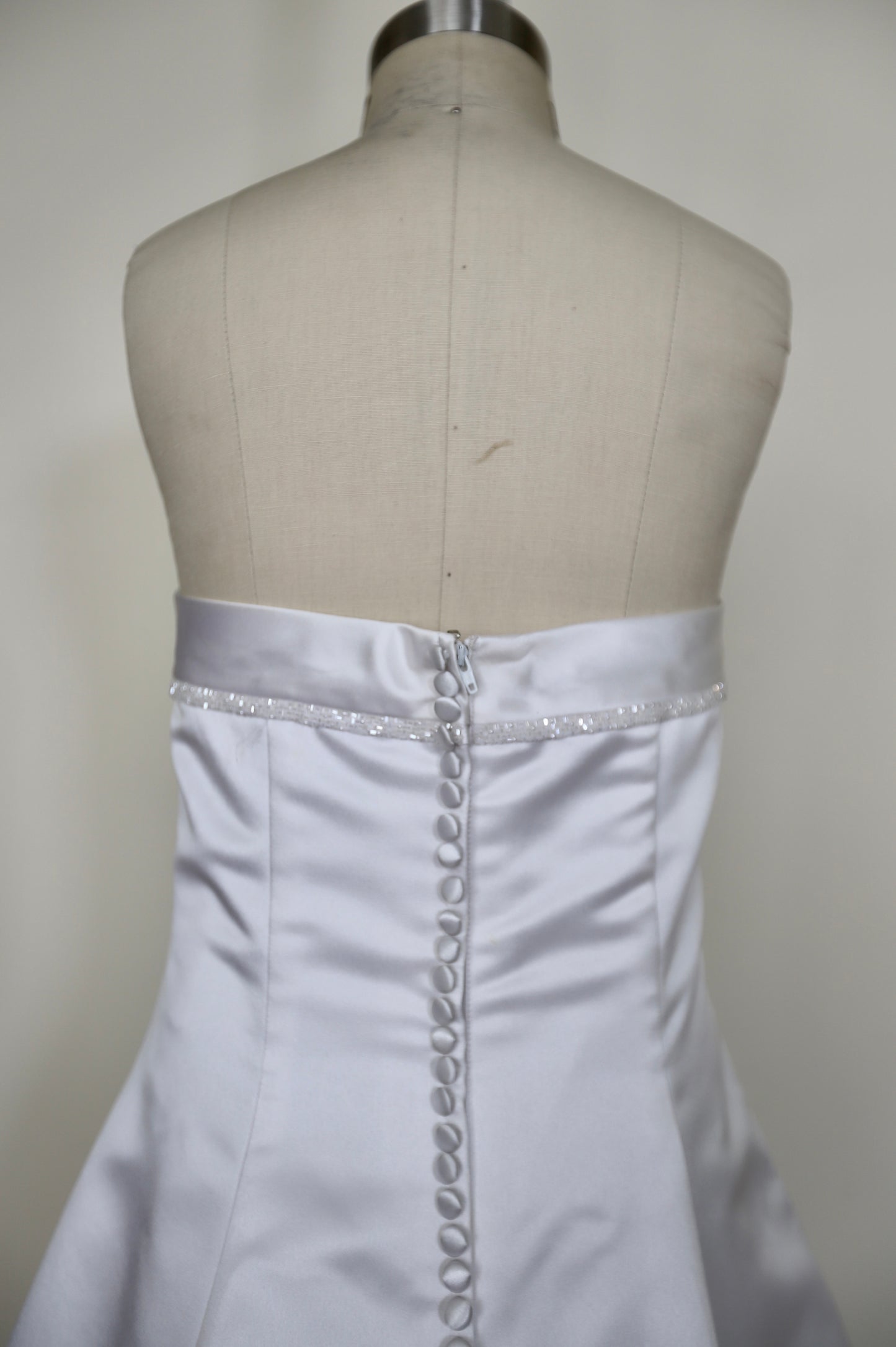 1990's Strapless Bridal Bow Gown Button Back With Train