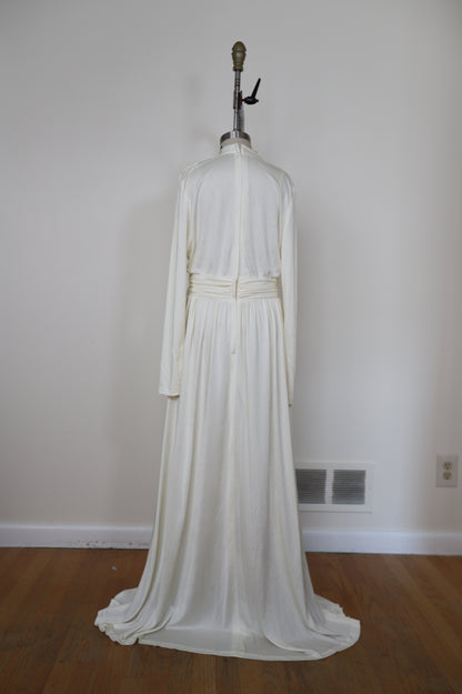 1970's Empire Waist Long Sleeve Ruched Dress