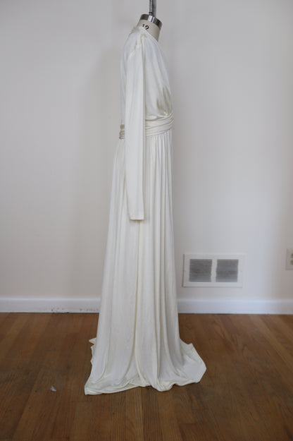 1970's Empire Waist Long Sleeve Ruched Dress
