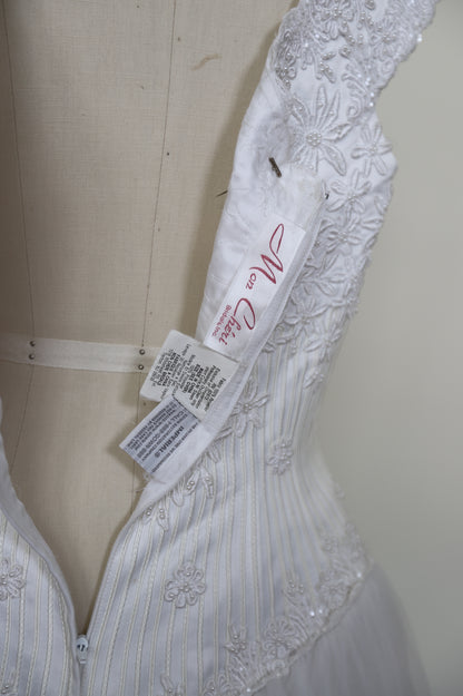 1990's Basque Waist Embroidered Corset Tulle Gown