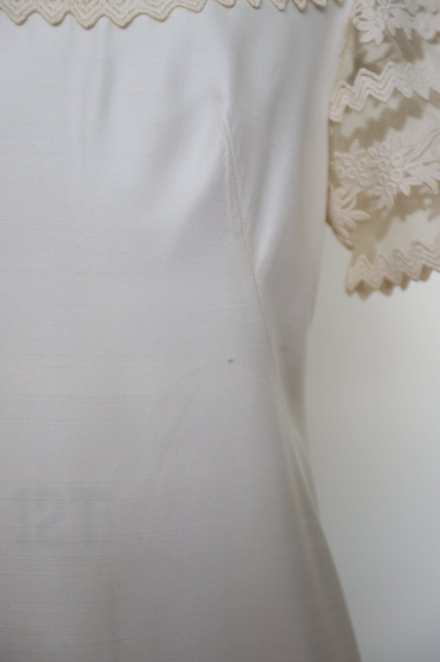 1960's Silk Lace Mesh Accented Gown With Removable Train & Veil