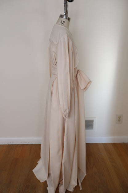 1960's Crepe Longsleeve Dress With Detachable Bow Waist