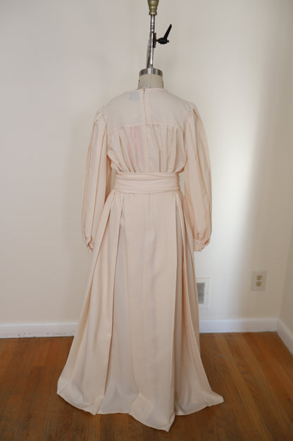 1960's Crepe Longsleeve Dress With Detachable Bow Waist