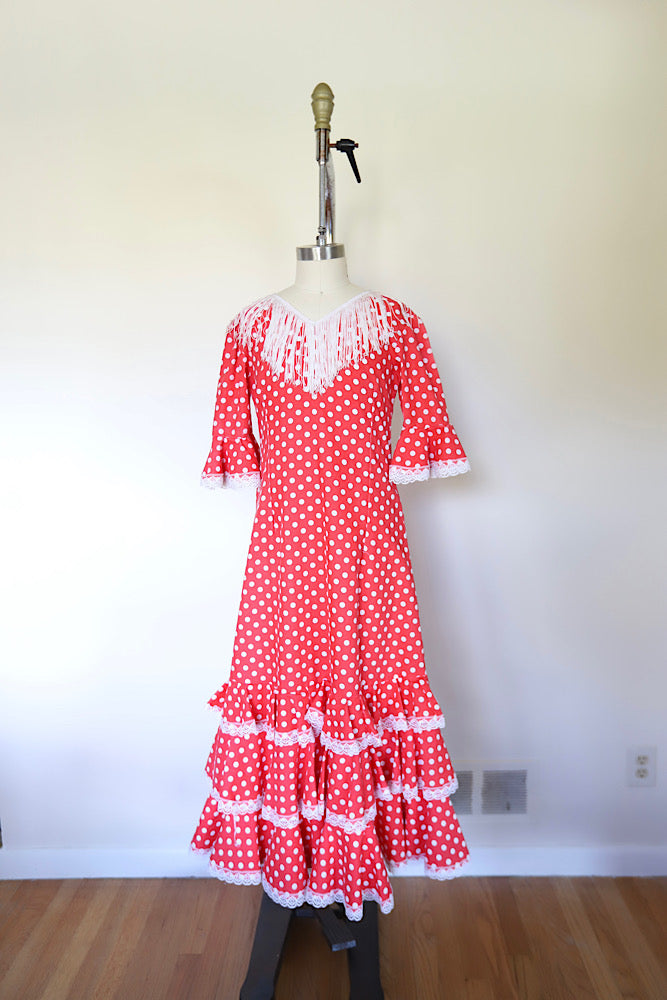 Vintage 1960s Fringe Layered Polka Dot Carnival Dress