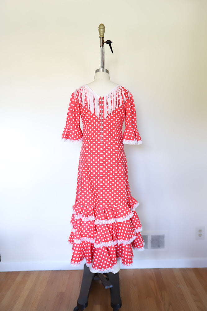 Vintage 1960s Fringe Layered Polka Dot Carnival Dress